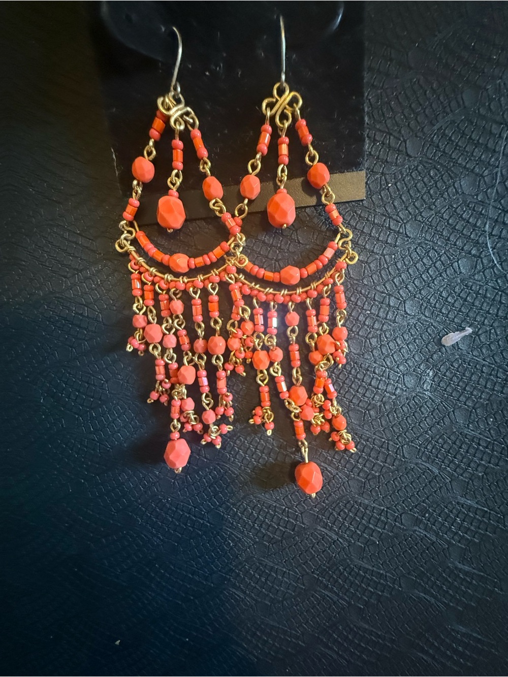 Boho Coral Beaded Chandelier Earrings - Unbranded 2